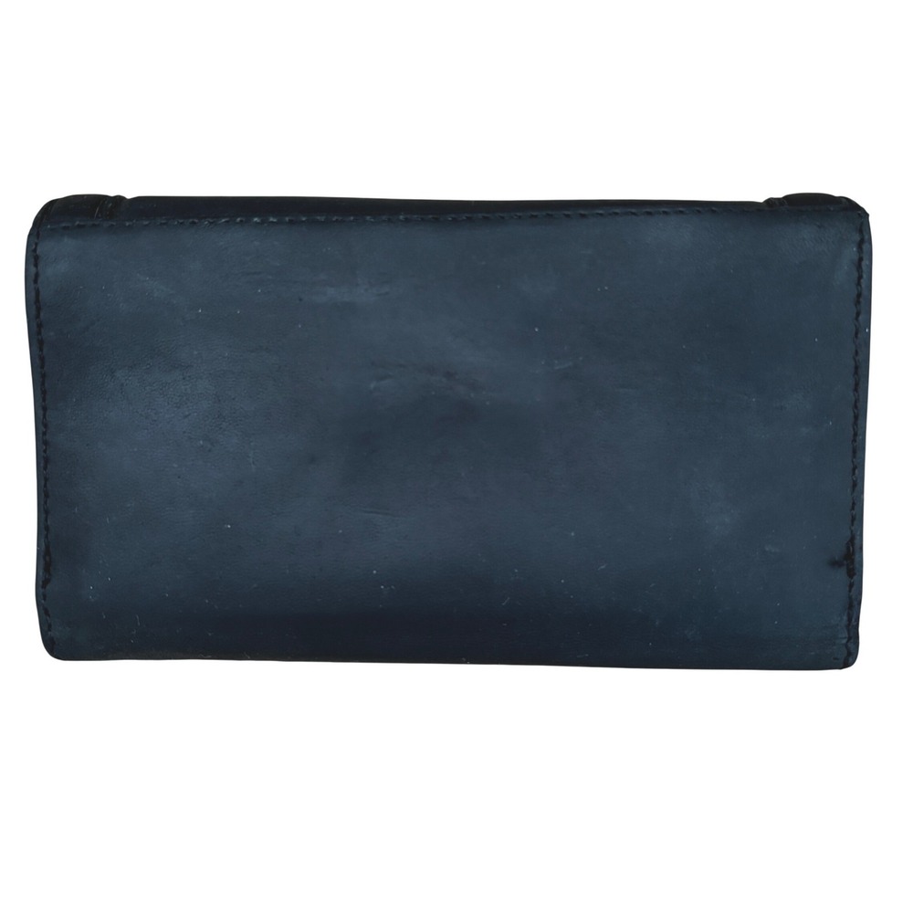 Lucky Penny Anthropologie Black Leather Trifold Wallet Checkbook Bow - Picture 2 of 7